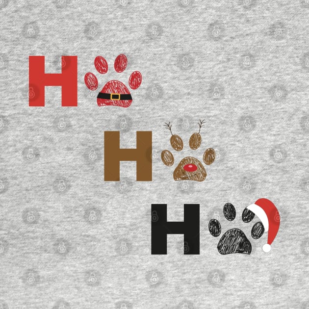 Ho Ho Ho text Paw prints with santa claus, deer and red hat by GULSENGUNEL